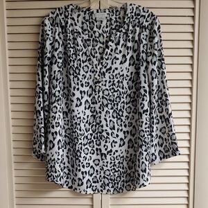 Van Heusen Black and White Leopard Print V-Neck Blouse